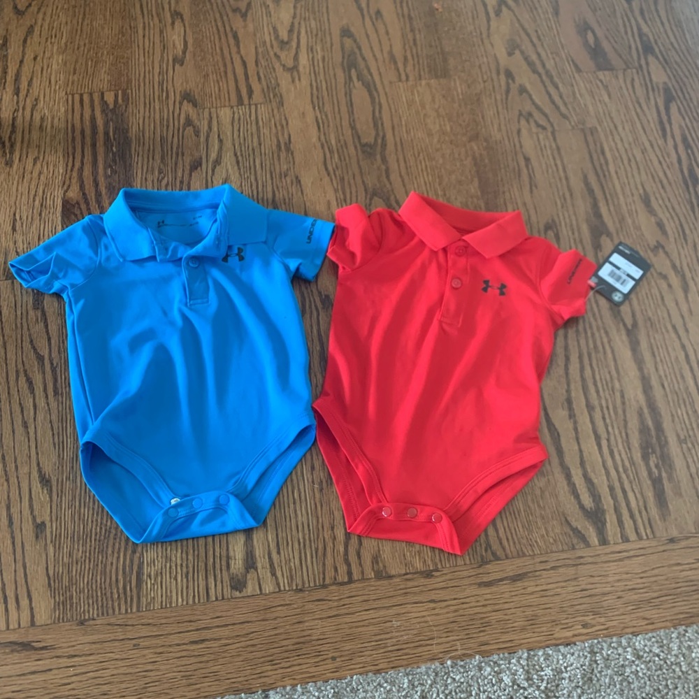 2 under armour baby onesies blue and red